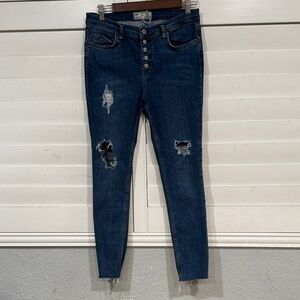 Free People Dark Blue Distressed Skinny Jeans